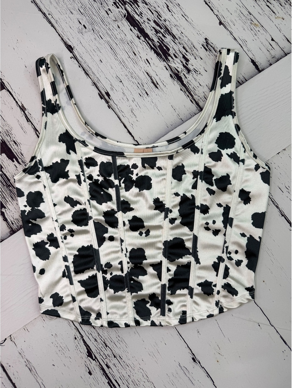 Western Y2K Animal Cowprint Corset Crop Tank Women’s Large Rodeo Festival Chic